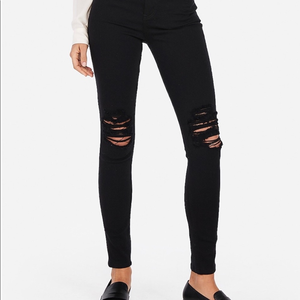 Express High Waisted Black Ripped Jean Leggings
